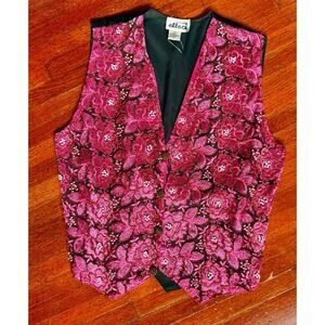 Vintage 90s Creazioni Effeci Fun Pink Black Embroidered Floral Vest Jacket Small